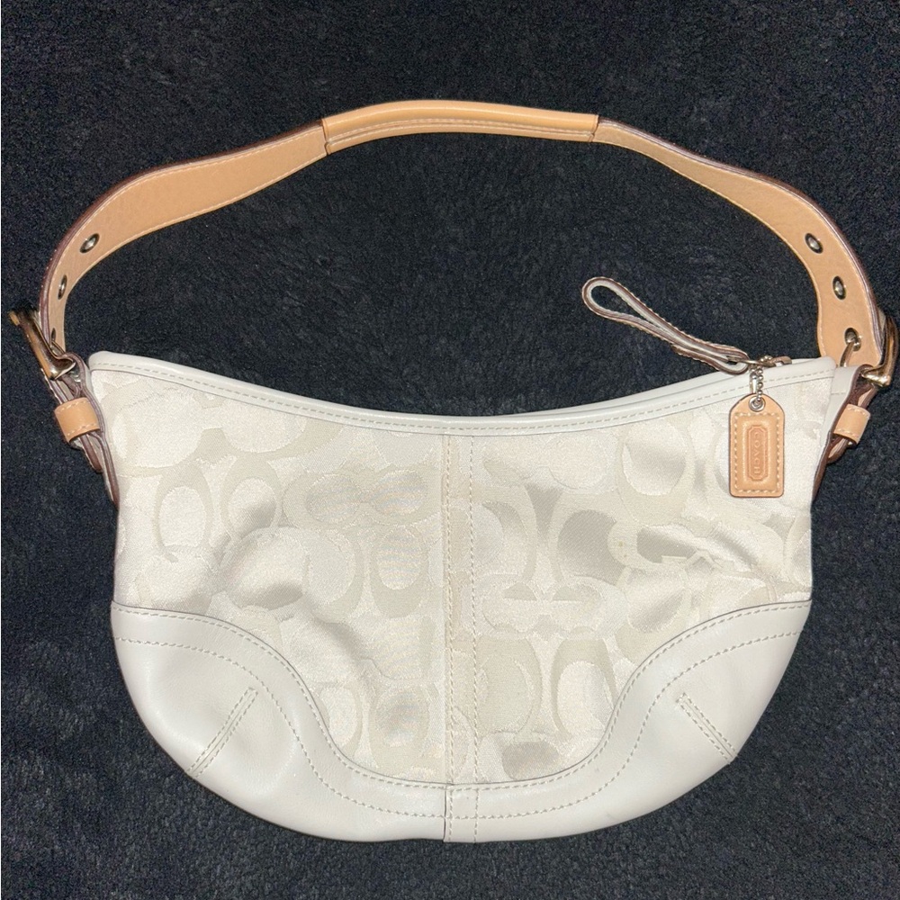 -Coach Signature Logo White Handbag